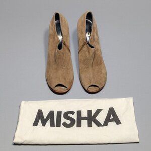 Mishka Light Brown Suede Peep Toe Block Heel Bootie Size 6